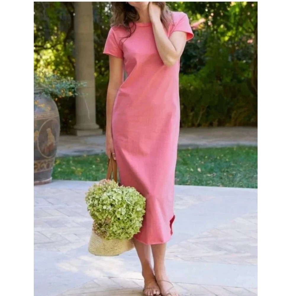 Frank & Eileen Coral Pink Harper Perfect Tee Dress Raw Hem Midi XS